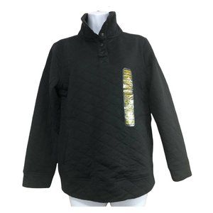 Modern Canvas Quilted Pullover Sweatshirt‎ Size Med Black Mock Neck Snap Closure